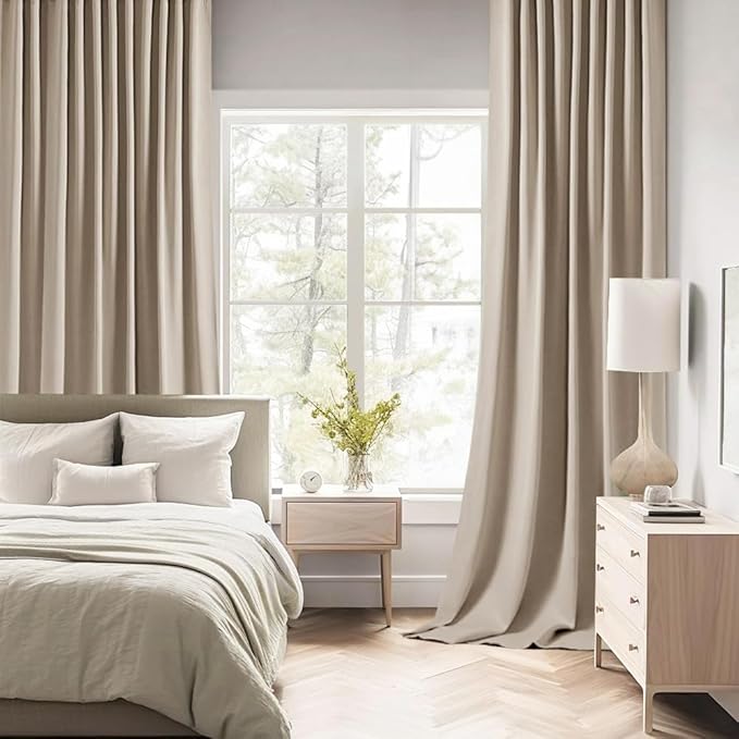 MIULEE Taupe Back Tab Blackout Curtains 108 Inch Long 2 Panels Set for Bedroom, Rod Pocket/Pinch Pleat Extra Long Thermal Insulated Living Room Darkening Pleated Light Blocking Drapes