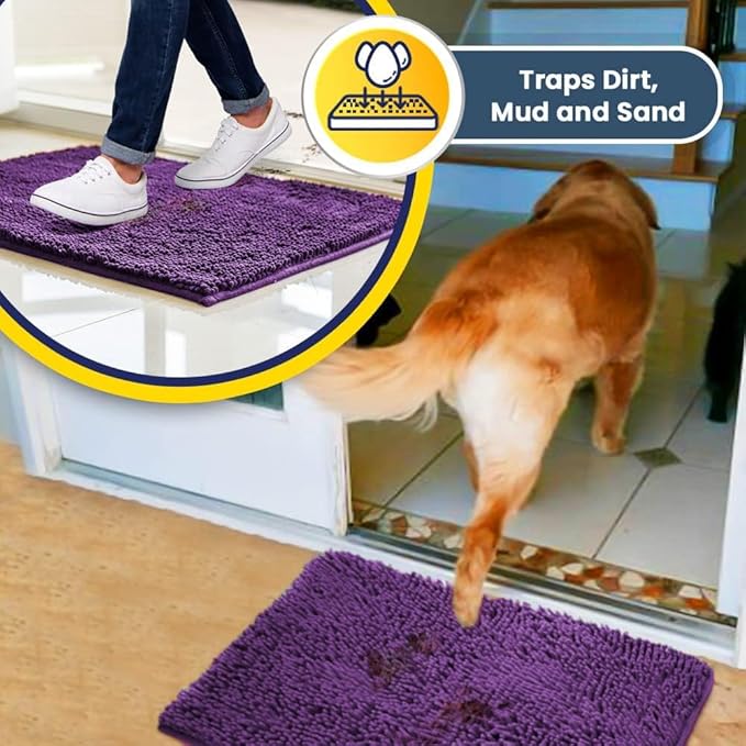 Muddy Mat® | Super Absorbent Door Mat Indoor, Microfiber Quick Dry Chenille Entryway Rug, Non-Slip Front Door Mat, Indoor Mats for Entryway, Machine Washable Pet Rug, Purple 16"x24"