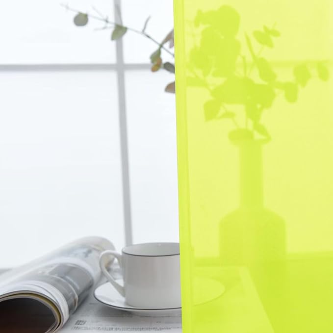 SpaceDresser Basic Rod Pocket Sheer Voile Window Curtain Panels Chartreuse 1 Pair 2 Panels 52 Width 72 Inch Long for Kitchen Bedroom Children Living Room Yard（Chartreuse, 52W x 72L）