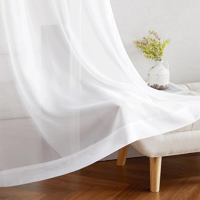 NICETOWN Voile Sheer Window Curtains 144 inch Extra Long, Grommet Elegant and Airy Drapes Translucent Window Treatments for Living Room/Bedroom, White, 2 Panels=108" Wide