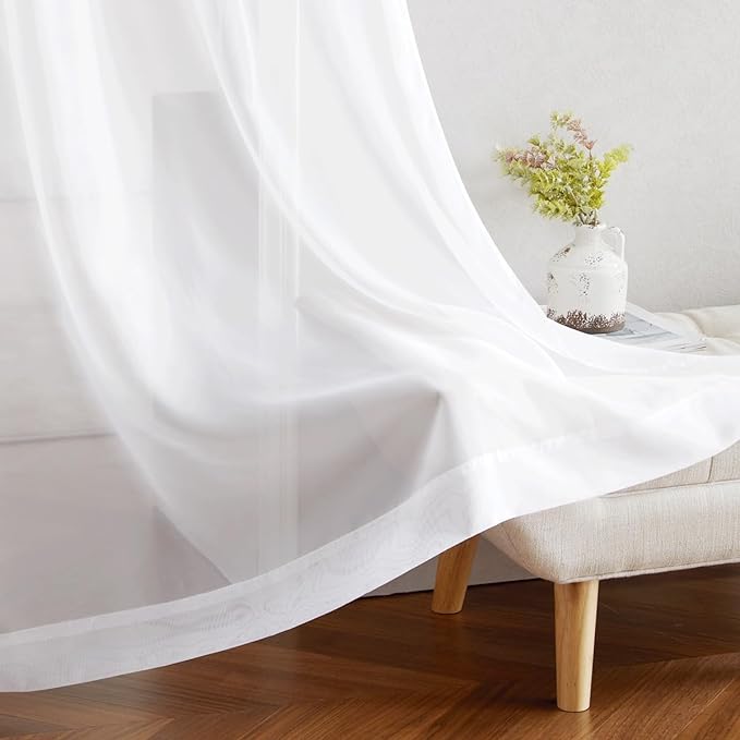 NICETOWN Sheer Window Panel Curtains - Grommet Top Gauzy Sheer Drapes Lightweight Breathable Panels for Windows (2-Pack, 54 Wide x 63 inch Long, White)