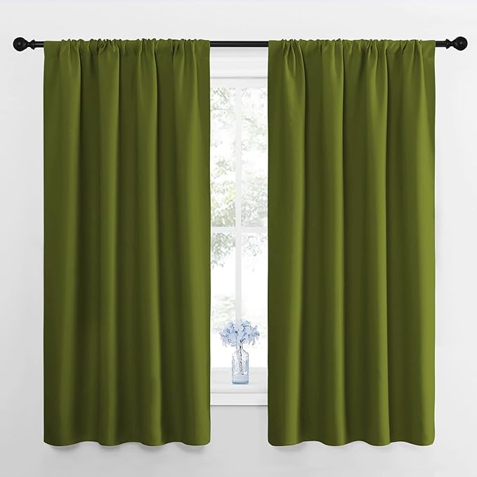 NICETOWN Kitchen Curtains, Short Blackout Drapes, Olive, 42" Wide by 54" Long, 2 PCs, Thermal Insulated Blackout Curtain Panels for Kids Room, Play Room