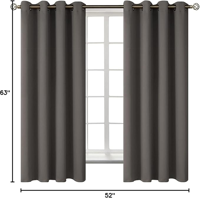BGment Blackout Curtains for Bedroom - Grommet Thermal Insulated Room Darkening Curtains for Living Room, Set of 2 Panels (52 x 63 Inch, Grey)