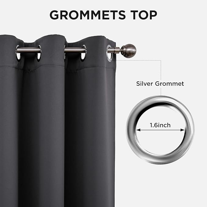 Joydeco Blackout Curtains 54 Inch Length 2 Panels Set, Thermal Insulated Long Curtains& Drapes 2 Burg, Room Darkening Grommet Drapes for Living Room Bedroom Window (W52 x L54 Inch, Dark Grey)