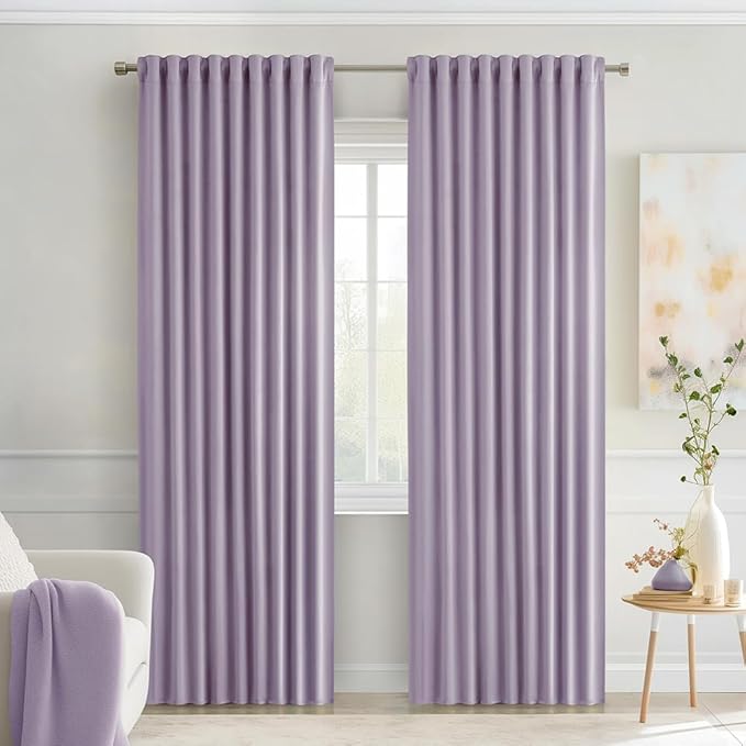 MIULEE Lilac Back Tab Blackout Curtains 84 Inch Length 2 Panels Set for Living Room Bedroom Privacy, Rod Pocket/Pinch Pleat Thermal Insulated Room Darkening Pleated Light Blocking Drapes