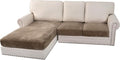 H.VERSAILTEX Velvet Stretch Sectional Couch Covers 3 Pieces Sofa Seat Cushion Covers L Shape Separate Couch Cover for Both Left/Right Sectional Couch (Large Sofa 2 Seater + 1 Chaise, Mocha)