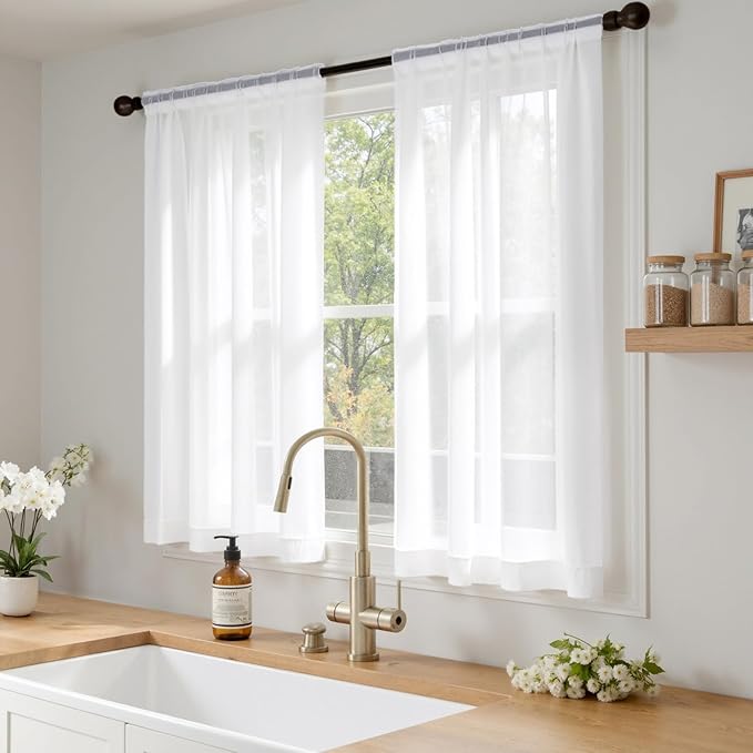 MIULEE White Sheer Curtains 63 Inches Long, 4 Panels Set, Light Filtering Rod Pocket Voile Drapes for Living Room and Bedroom, Airy Soft Fabric Window Treatments, 54 x 63 Inches