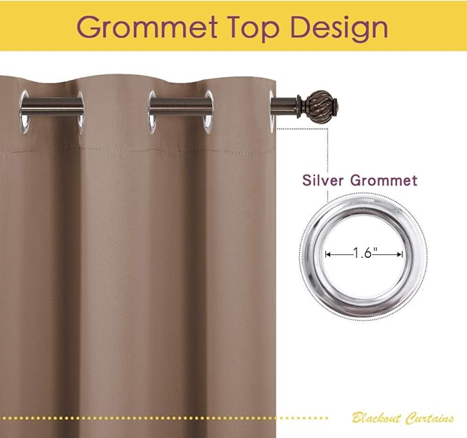 NICETOWN Blackout Draperies Curtains Window Drapes, Window Treatment Thermal Insulated Solid Grommet Blackout Panels for Bedroom (One Pair, 42 by 72 Inch, Cappuccino)