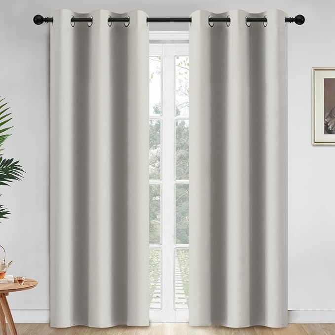 Yakamok Blackout Curtains Room Darkening Thermal Insulated Grommet top Window Curtains for Living Room, 42 x 84 Inch, Light Beige, Set of 2