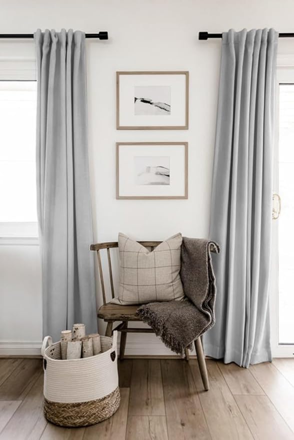100% Blackout Shield Linen Blackout Curtains for Bedroom 108 Inches Long, Back Tab/Rod Pocket Living Room Drapes, Thermal Insulated Blackout Curtains 2 Panels Set, 50" W x 108" L, Grey