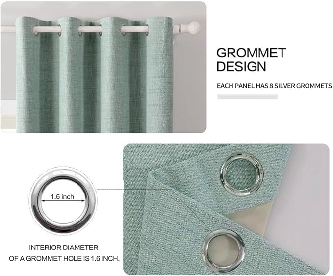 MIULEE Linen Texture Curtains for Bedroom Solid 100% Blackout Thermal Insulated Seafoam Green Curtains Grommet Room Darkening Drapes for Living Room Nursery 52x96 Inch (2 Panels)