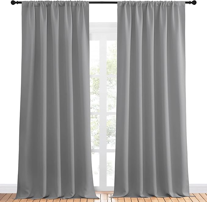 NICETOWN Living Room Curtains for Window - Energy Efficient & Noise Reducing Thermal Insulated Rod Pocket Blackout Drapes/Draperies for Living Room (Silver Grey, 2 Panels, W52 inches x L95 inches)