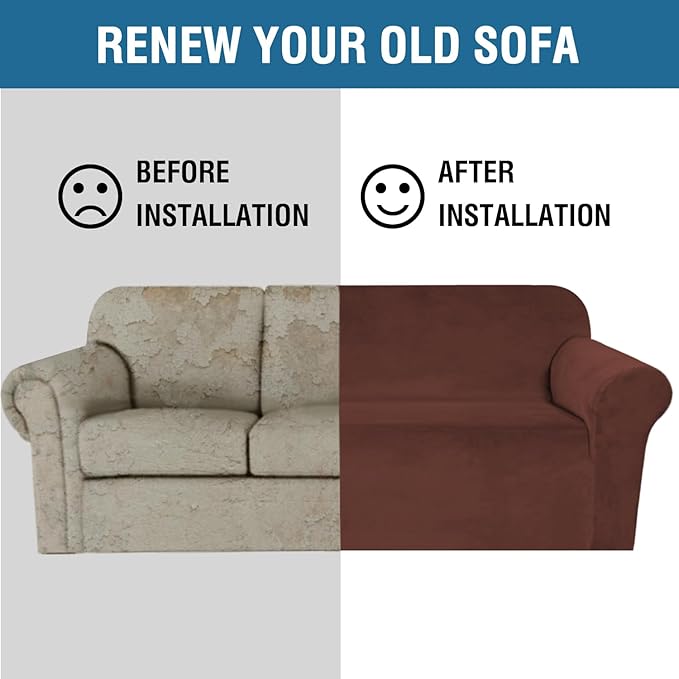H.VERSAILTEX Stretch Velvet Sofa Covers Large Couch Covers Furniture Protector Soft with Non Slip Elastic Bottom, Feature Thick Comfy Rich Velour (Extra Large Sofa 98"-105", Burnt Brick)