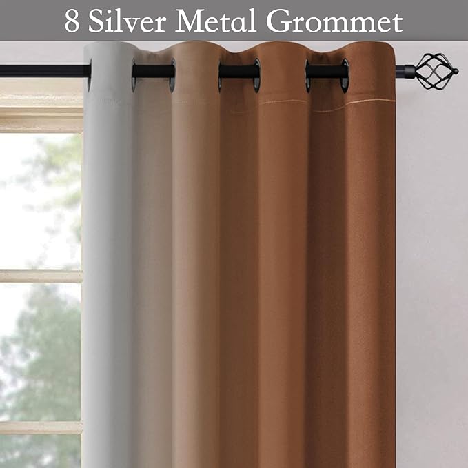 SimpleHome Ombre Room Darkening Curtains for Bedroom, Gradient Burnt Orange to Grey White Light Blocking Thermal Insulated Grommet Window Curtain/Drapes for Living Room,2 Panels, 52x63 inches Length