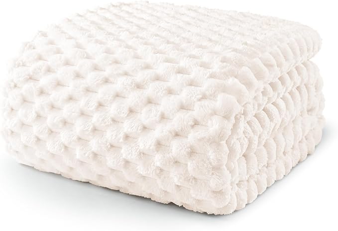 Exclusivo Mezcla Fleece Twin Blanket for Bed, Extra Large Fuzzy Ivory Bed Blankets, Soft Cozy Plush Sofa Throws for All Seasons, 90x66 Inches
