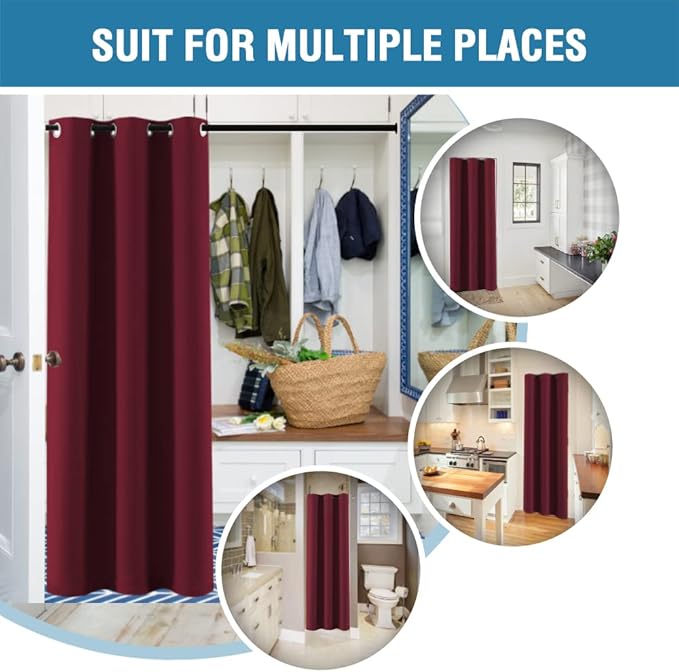 H.VERSAILTEX Christmas Doorway Curtain Blackout Door Curtain Room Divider Window Treatment Curtain for Bedroom Thermal Insulated Privacy Drape Soundproof Grommet, 42 x 80 inches, 1 Panel, Burgundy
