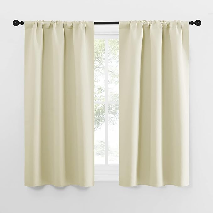 NICETOWN Kitchen Curtains, Short Blackout Curtains & Drapes, Home Decoration Privacy Thermal Insulated Curtains for Unicorn Theam Room (Beige, 34" Wide, 54" Long, 2 PCs)
