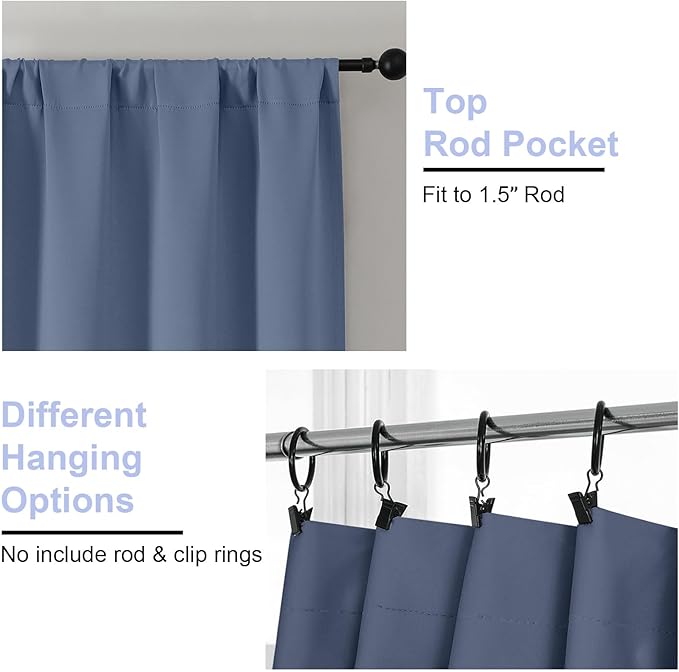 Simplebrand Ava Denim Blue Short Blackout Curtains for Bedroom 54 Inches Long 2 Panels Set, Solid Thermal Insulated, Energy Saving Window Treatment Curtains Blackout Drapes, W40 x L54 Inch, Denim Blue