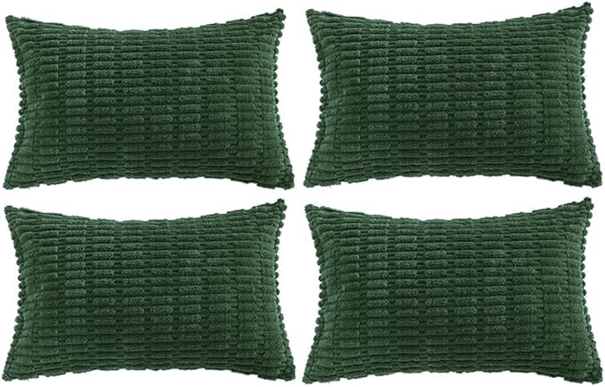Fancy Homi Set of 4 Dark Green Lumbar Rectangle Decorative Throw Pillow Covers 16x24 Inch for Couch Bed Chair, Aesthetic Boho Room Decor, Soft Fuzzy Thick Corduroy Cute Textured Cushion Case 40x60cm