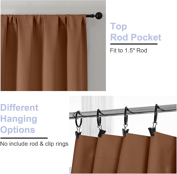 Simplebrand Ava Sun Baked Blackout Curtains for Bedroom 84 Inch Length 2 Panels Set, Solid Thermal Insulated Privacy Living Room Window Treatment Curtains Blackout Drapes, W50 x L84 Inch, Sun Baked