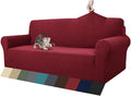 ZNSAYOTX 1 Piece Jacquard Couch Covers for 3 Cushion Couch High Stretch Sofa Cover for Pets Dogs Anti Slip Extra Large Sofa Slipcovers Furniture Protector (XL Sofa, Wine Red)