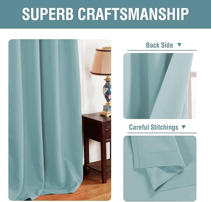 H.VERSAILTEX Blackout Curtain for Living Room Thermal Insulated Window Treatment Curtain 54 inch Length Energy Saving Solid Grommet Top Blackout Drape, One Panel, Mineral Blue, 52" W x 54" L