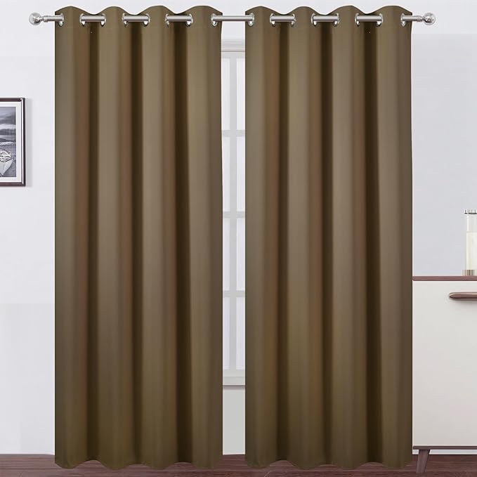 LEMOMO Blackout Curtains 66 x 84 inch/Brown Curtains Set of 2 Panels/Thermal Insulated Room Darkening Bedroom Curtains