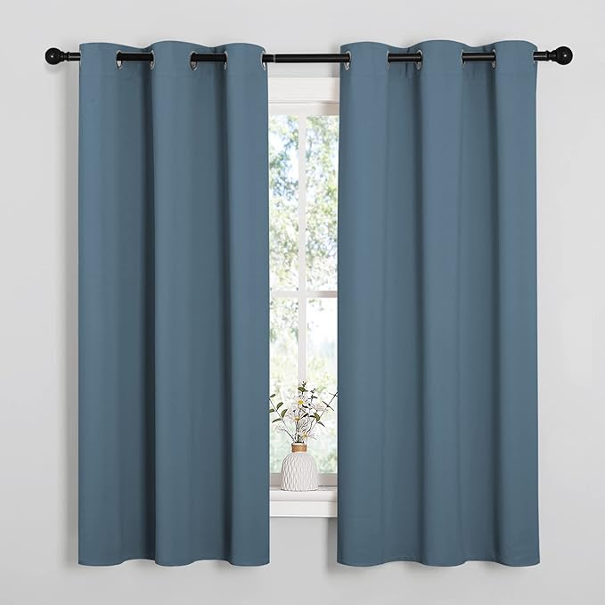 NICETOWN Smoky Blue Blackout Curtains 45 inches Length for Kitchen, 2 Panels, 29" Wide, Thermal Insulated Decoration Drapes for Small Window