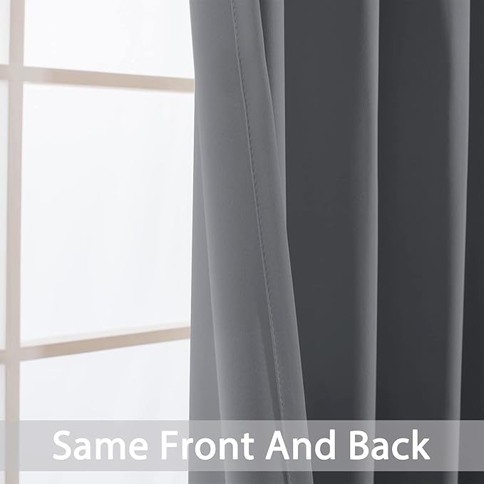 Yakamok Blackout Curtains Room Darkening Thermal Insulated Window Panels,Solid Grommet Top Drapes for Bedroom/Living Room(70Wx84L, Grey, 2 Panels)