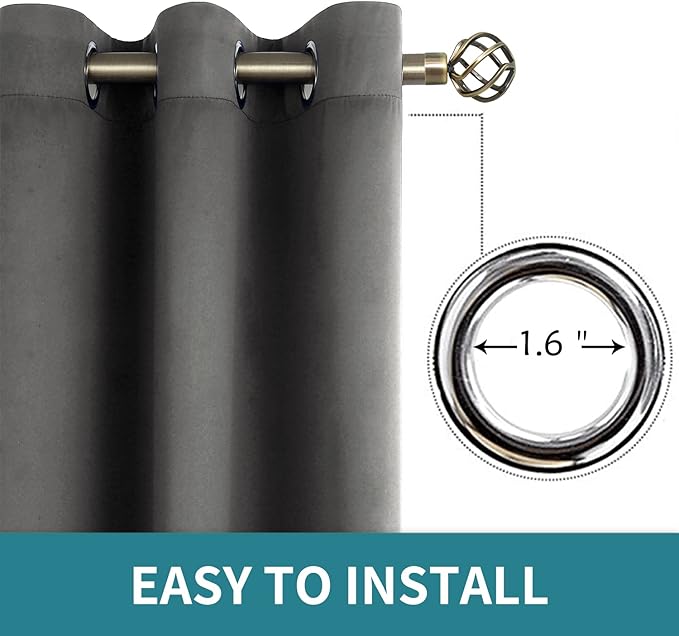 BGment Blackout Curtains for Bedroom - Grommet Thermal Insulated Room Darkening Curtains for Living Room, Set of 2 Panels, Each 46 x 72 Inch, Dark Grey