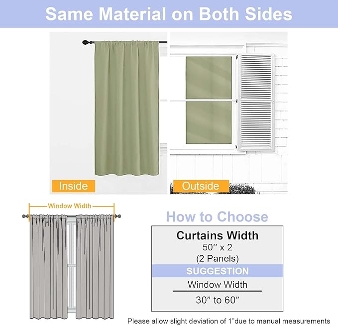 Simplebrand Ava Sage Green Blackout Curtains for Bedroom 90 Inches Long 2 Panels Set, Solid Privacy Energy Saving Living Room Window Treatment Curtains Blackout Drapes, W50 x L90 Inch, Sage Green