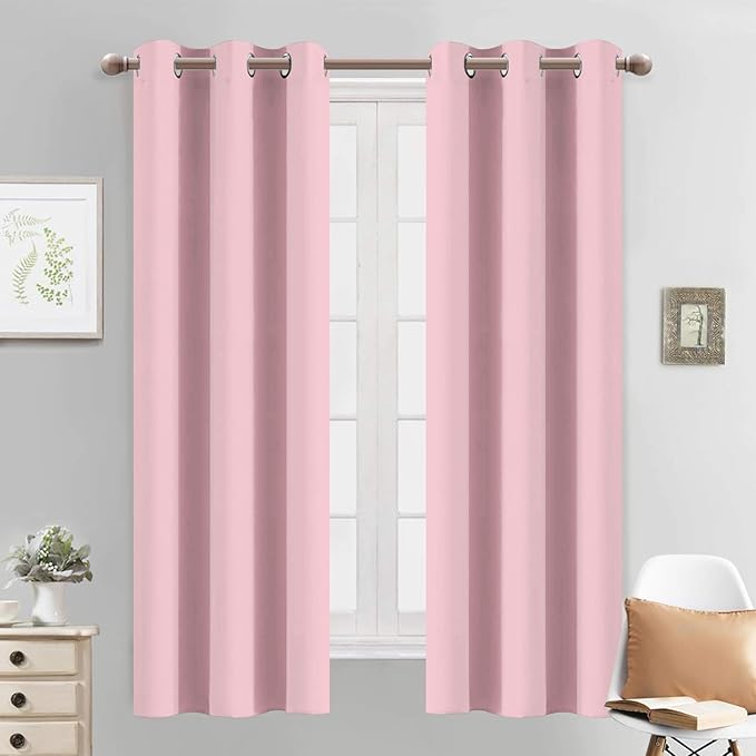 Yakamok Pink Blackout Curtains 63 Inch Long with Grommet for Kid's Bedroom Light Blocking Room Darkening Thermal Insulated Window Treatment Curtain Drapes for Living Room, 38Wx63L,Pink, 2 Panels