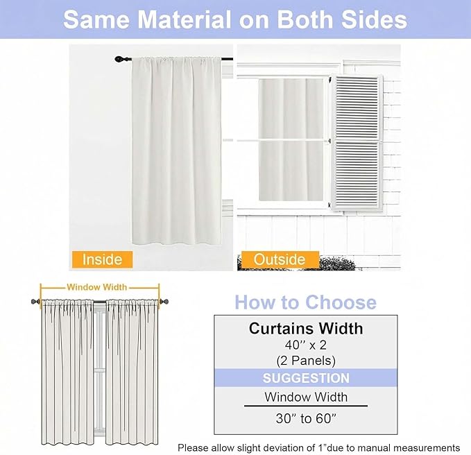 Simplebrand Ava Light Beige Light Filtering Curtains for Bedroom 84 Inch Length 2 Panels Set, Solid Thermal Insulated Privacy Nursery Window Treatment Curtains, W40 x L84 Inch, Light Beige