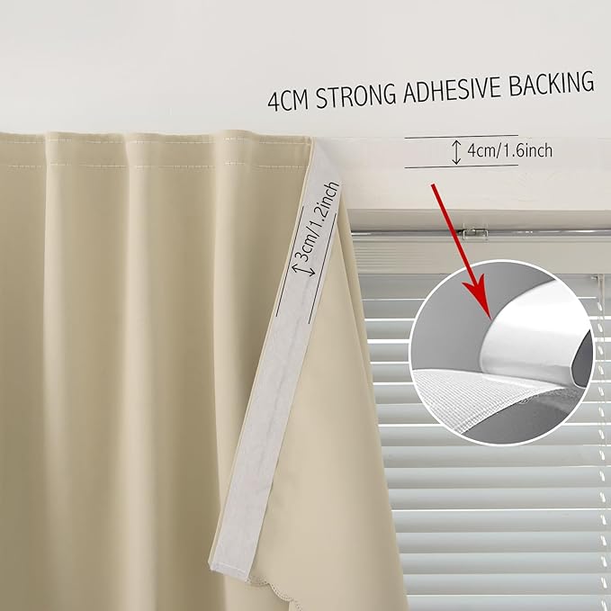 Self Adhesive Portable Blackout Curtains for Bedroom Easy to Install Window Thermal Lnsulated Kitchen Room Darkening Small Window Curtains, Cortinas Para Cuarto, 59"W X 71"L, Beige, 1 Panel