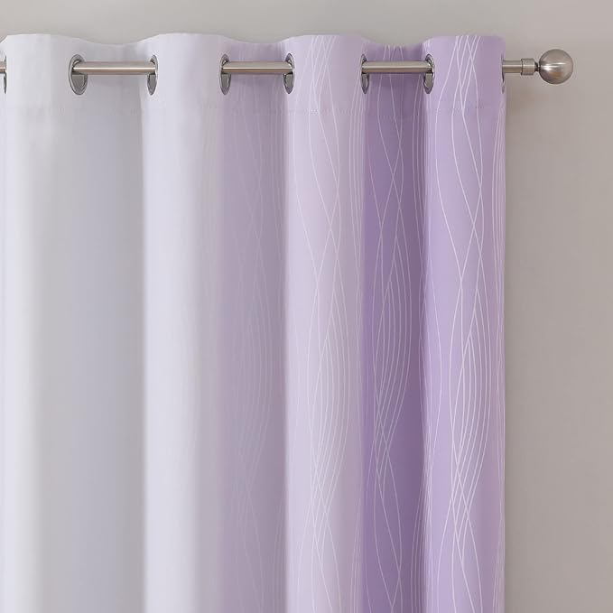 Estelar Textiler Lilac and Greyish White Ombre Blackout Curtains 90 Inch Length 2 Panels Set, Thermal Insulated Drapes for Bedroom,Full Light Blocking Grommet Gradient Curtains for Living Room,52Wx90L