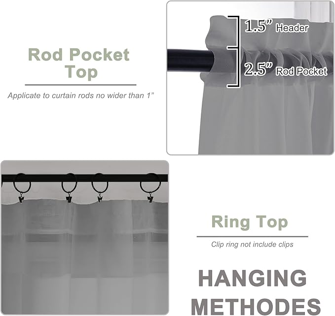 OWENIE Grey Sheer Curtains, Sheer Curtains 84 inches Long 2 Panels Set, Rod Pocket Voile Fimly Gray Drapes for Living Room/Bedroom, 2pcs, Each 42" W x 84" L