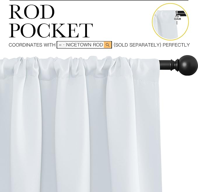 NICETOWN Greyish White Window Curtain Panels - Thermal Insulated Rod Pocket Room Darkening Curtain Sets for Bedroom (Greyish White, 2 Panels, 34 in x 72 in (W x L))