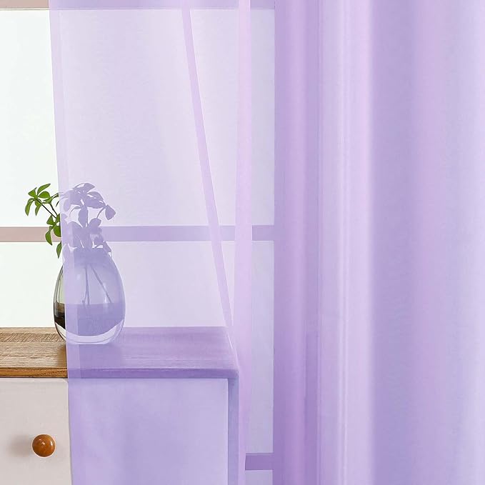Lavender Sheer Curtains Tier 30 Inches Length 2 Panels, Light Filtering Lightweight Soft Window Treatments Drapes, Cute Elegant Cafe Curtains for Nursery, Dual Rod Pocket, 2x42Wx30L Inches