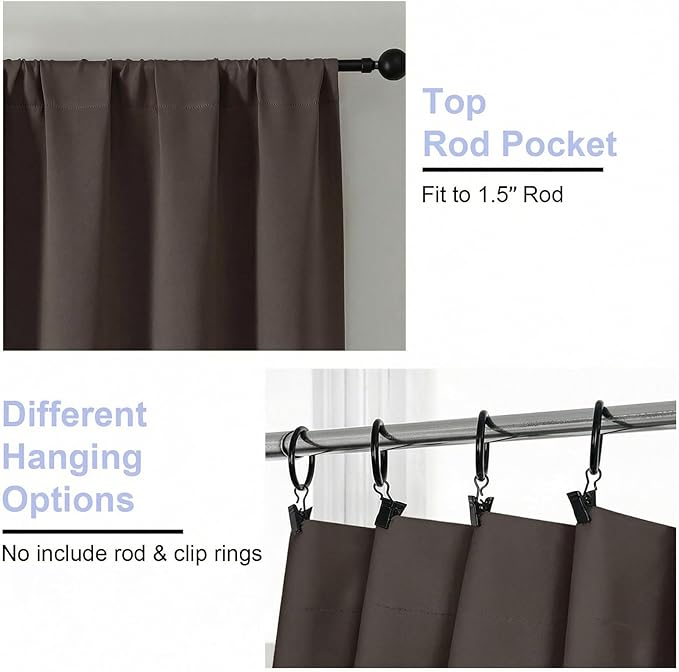 Simplebrand Ava Chocolate Short Blackout Curtains for Bedroom 45 Inches Long 2 Panels Set, Solid Thermal Insulated, Energy Saving Window Treatment Curtains Blackout Drapes, W40 x L45 Inch, Chocolate