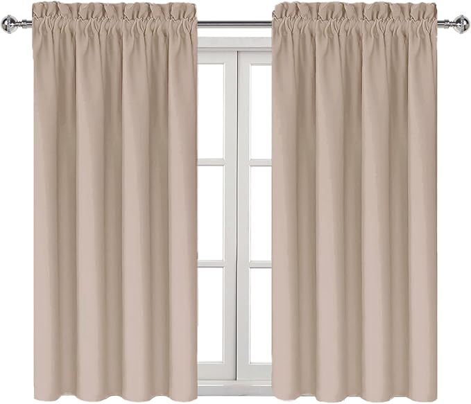 DWCN Blackout Curtains for Living Room Thermal Insulated, Energy Saving & Noise Reducing Bedroom Curtains, Camel, W 42x L 54 Inch, Set of 2 Rod Pocket Curtain Panels