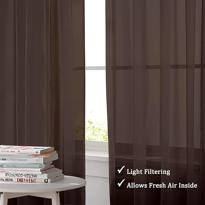 OWENIE Sheer Chocolate Curtains, Sheer Curtains 84 inch Length 2 Panels Set, Rod Pocket Voile Fimly Sheer Drapes for Living Room/Bedroom, 2pcs, Each 42" W x 84" L