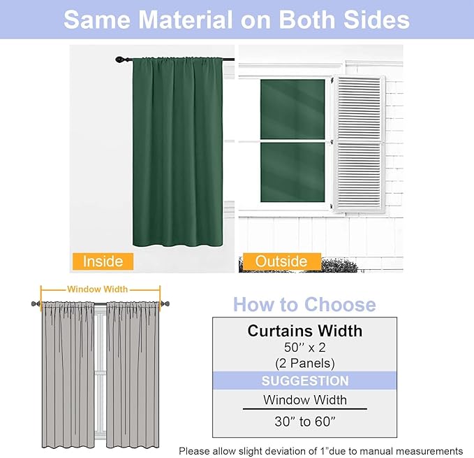 Simplebrand Ava Ever Green Blackout Curtains for Bedroom 63 Inch Length 2 Panels Set, Solid Thermal Insulated Privacy Living Room Window Treatment Curtains Blackout Drapes, W50 x L63 Inch