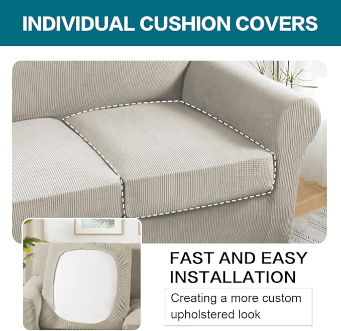 Turquoize 4 Piece Sofa Covers for 3 Cushion Couch Sofa Slipcover Soft Couch Cover for Dogs-Washable Sofa Furniture Covers with 3 Individual Cushion Covers (3 Cushion Sofa, Island Fossi)