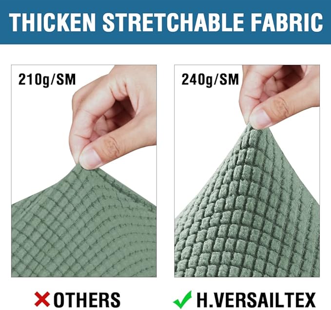 H.VERSAILTEX 4 Piece Stretch Sofa Covers for 3 Cushion Couch Covers for Living Room Furniture Slipcovers (Base Cover Plus 3 Seat Cushion Covers) Upgraded Thicker Jacquard Fabric (XL Sofa, Loden Frost)