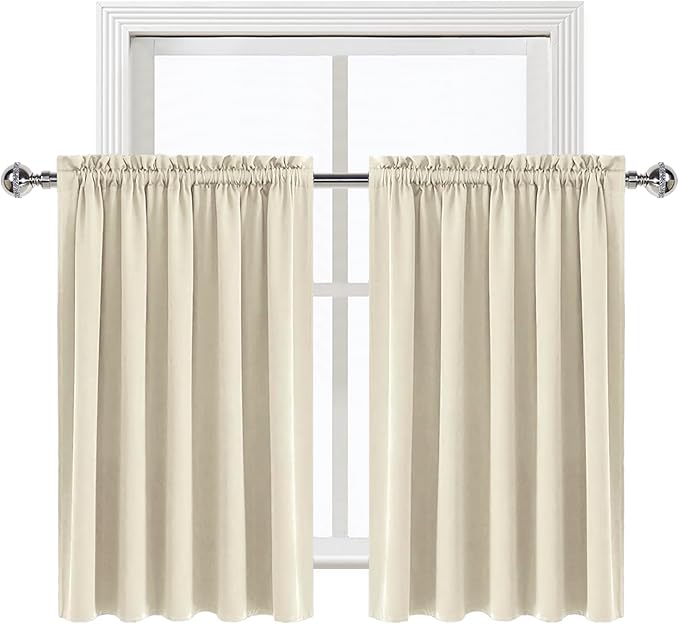 DWCN Thermal Short Blackout Curtains for Bedroom/Kitchen, Energy Saving Room Darkening Curtains for Nursery/Bedroom/Kitchen(W60 x L36inch, Light Beige, Set of 2 Panels, Top of Rod Pocket)
