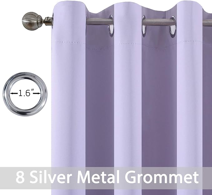 Yakamok Lilac Curtains 63 Inch Length Room Darkening Grommet Light Purple Thermal Insulated Blackout Window Curtain for Bedroom Living Room 52" W x 63" L (Set of 2 Panels,Lavender)