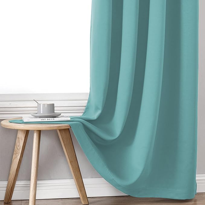 ChrisDowa 100% Blackout Curtains 108 inch Long for Bedroom with Black Liner, 2 Thick Layers Total Blackout Thermal Insulated Grommet Window Curtains 2 Panels Set (Aqua, 52 x 108 Inch)