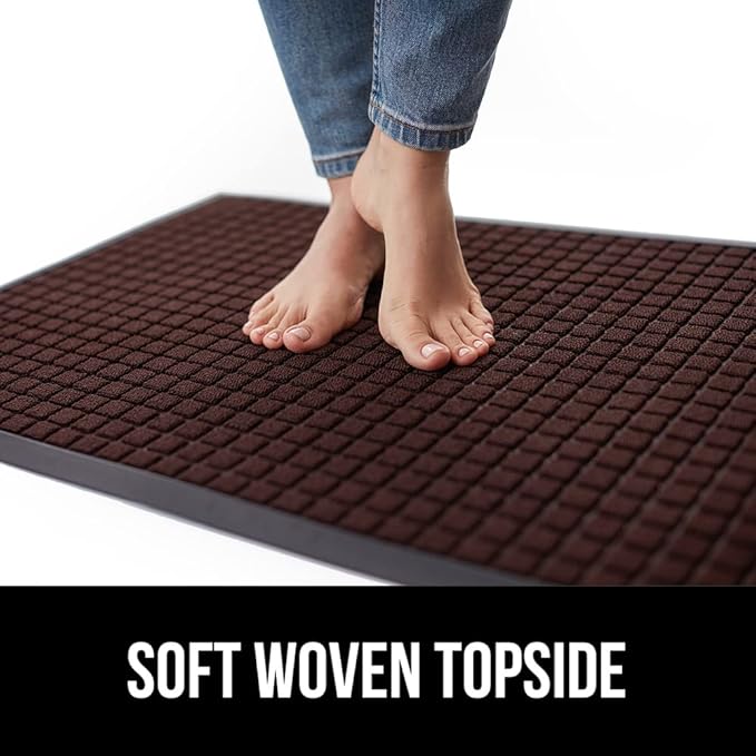 GORILLA GRIP 100% Waterproof All-Season WeatherMAX Doormat, 72x24, US Designed Natural Rubber, Stain and Fade Resistant, Low Profile Indoor Outdoor Door Mats, Easy Clean Patio Mat, Coffee Squares