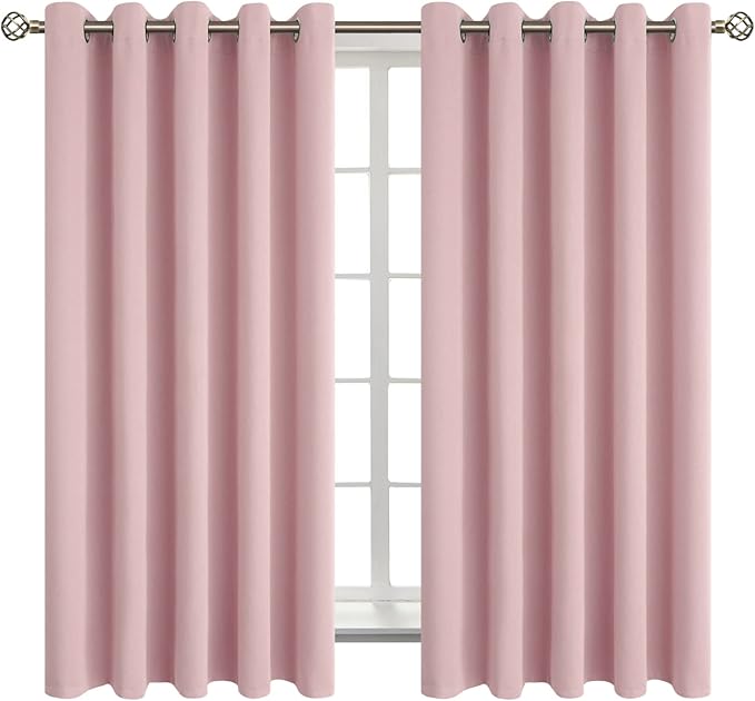 BGment Room Darkening Curtains 63 Inches Long - Grommet Thermal Insulated Drapes Window Treatment Curtains for Bedroom, 2 Panels, 70 x 63 Inch, Baby Pink