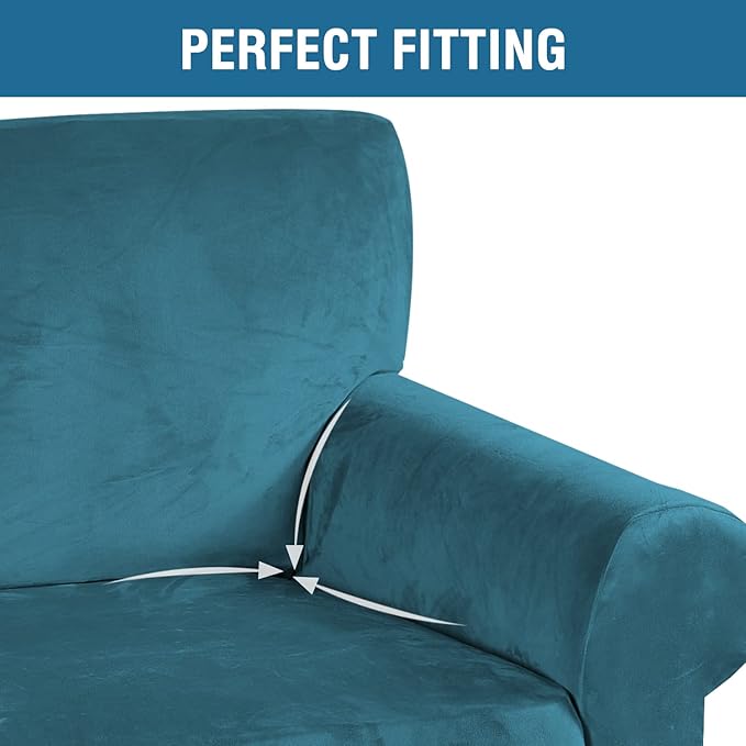 H.VERSAILTEX Stretch Velvet Armchair Cover Couch Covers 1 Cushion Chair Slipcover for Living Room Furniture Cover Crafted from Thick Comfy Rich Velour (Chair 31"-49", Peacock Blue)